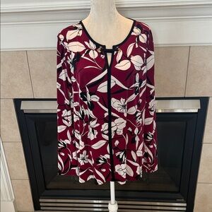 Liz Claiborne Floral Top - Burgundy and White